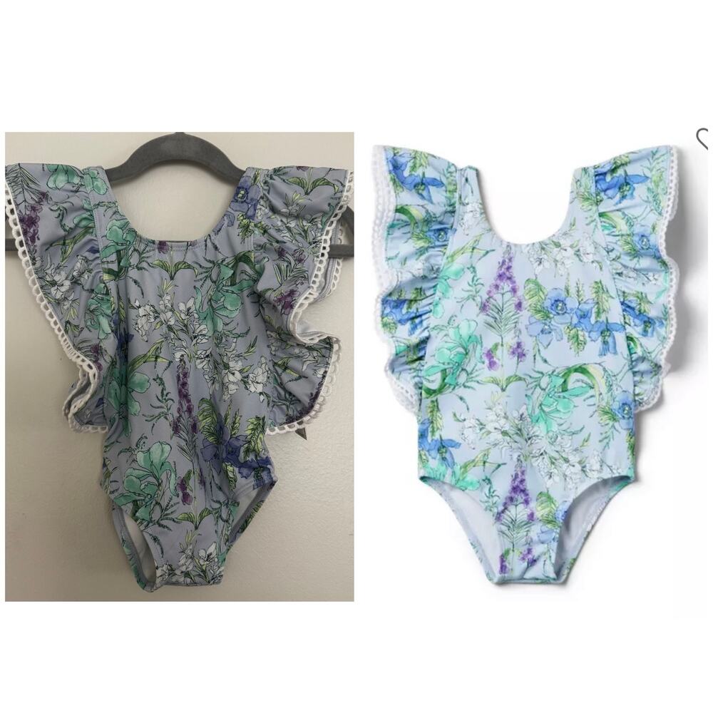 Janie and Jack Recycled Floral Ruffle Swimsuit in Lavender Floral